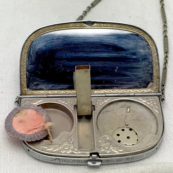 1920s Guilloche Enamel Silver Tone Compact - Picture 5 of 12